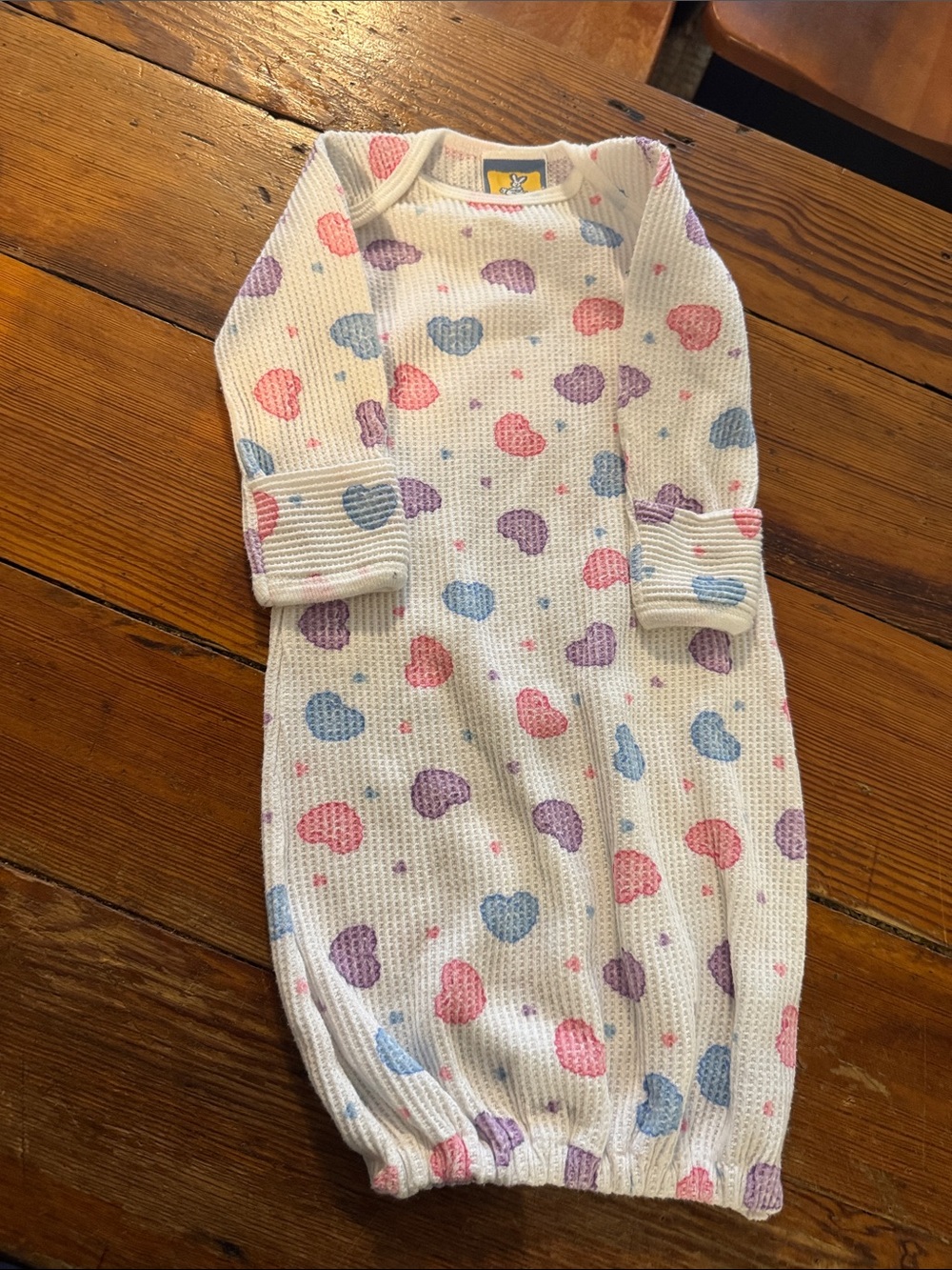 Vintage Baby Heart Print Sleep Gown - White with Pink, Blue & Purple Hearts